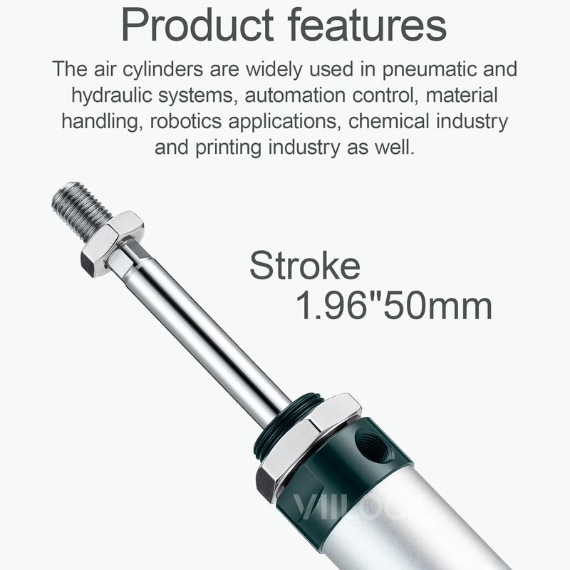 VIILOCK Pneumatic Air Cylinder 25mm Bore 50mm Stroke, Mini Air Cylinder Single Rod Double Action MAL 25 X 50 - Image 3